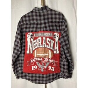Vintage 90s Nebraska Cornhusker Huskers 1995 RARE XL Flannel Shirt Giant Patch
